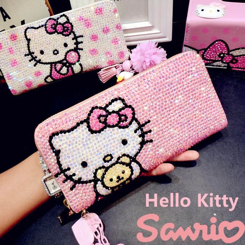 Cartera Hello Kitty para niñas, de cuero con dibujo de gato Kt, Diamante brillante, con personalidad|Peluches y muñecos de peluche| - AliExpress
