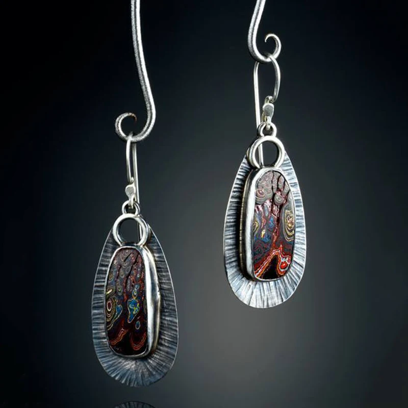 Винтажные серьги ручной работы, цветной полимерный камень, племенные ювелирные изделия, новинка, женские этнические антикварные серебряные индийские серьги, серьги Z3D388
