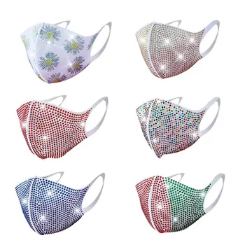 

Flashing Rhinestone Mask White Polyester Fabric Cloth Masks Diamond Fashion Party Night Club Reusable Masks Outdoor Masks VL