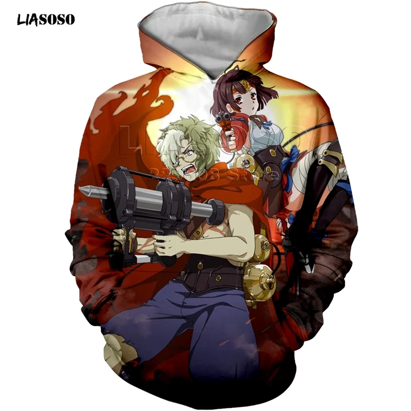 LIASOSO, новинка, для мужчин и женщин, 3D принт, аниме, Kabaneri of the Iron Fortress, толстовка, модная, короткий рукав, Harajuku, уличная одежда, пуловер