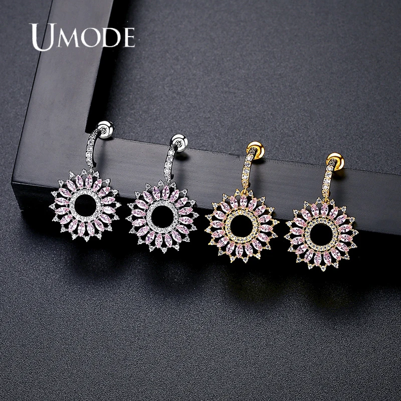 

UMODE Fashion Sun Flower Stud Earrings with Top Quality Cubic Zirconia Rhodium Color For Women Earring Free Drop Shipping UE0797