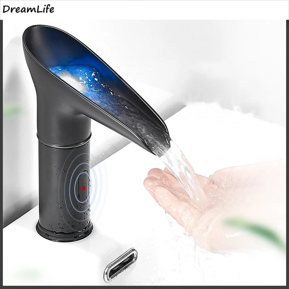 

LED Waterfall Sensor Faucet Sensor Touchless Motion Activated Automatic Faucet Hot Cold mixed Faucet Bathroom Kitchen Faucet