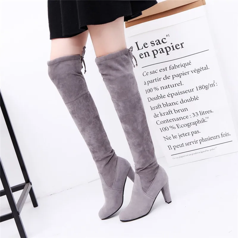 

Size34-43 Over The Knee Boots Heels 8CM Elastic Suede Boots Autumn Winter Women Shoes Sexy Thigh High Boots Botas Invierno Mujer