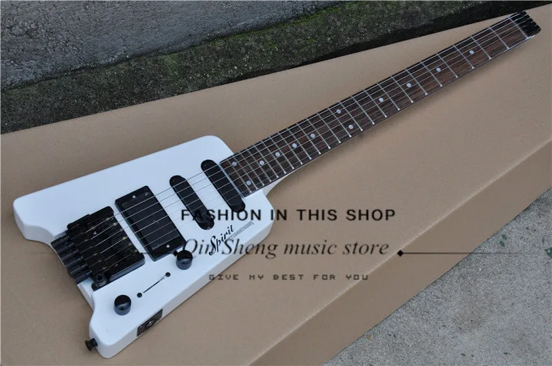 

free shipping custom white electric guitar,headless guitar with maple neck set in body,SSH pickups,rosewood fretboard,