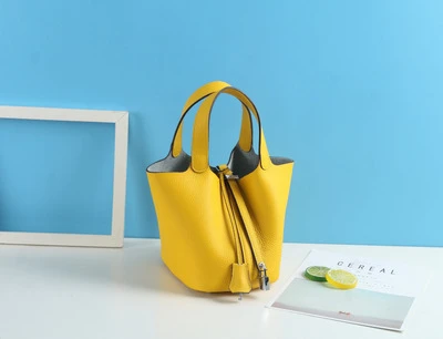 Unua amo Brand Women Handbags Fashion High Capacity Basket Bag Ladies Luxury Genuine Leather Bucket Totes Hand Bags - Цвет: Yellow