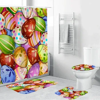 

4pcs Bathroom Shower Curtain butterfly Print Durable Waterproof Bath Curtain Set Toilet Cover Mat Non-Slip Bathroom Rug Set