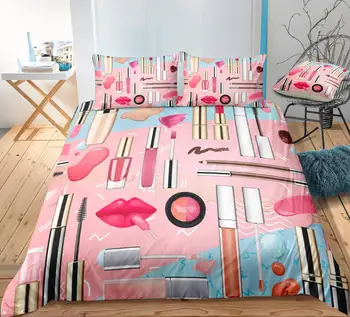 

Beauty Series Duvet Cover Sets,Makeup Lipstick Pink Cosmetic Bedding Set,Girls Women Home Bedroom Decoration Bed Set