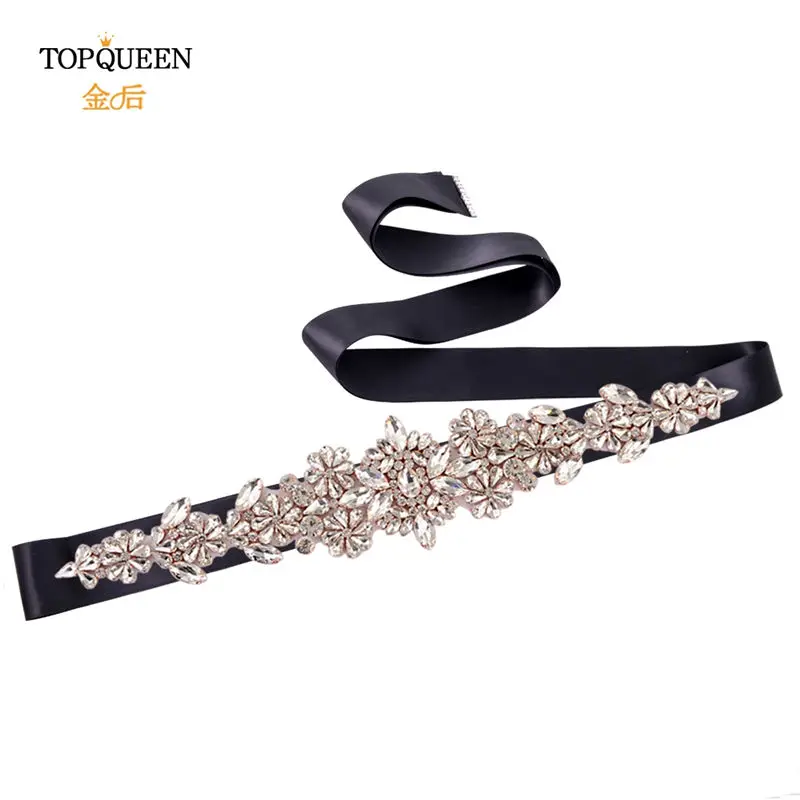 TOPQUEEN S325-RG, розовое золото, свадебный пояс, Алмазные Пояса для платьев, декоративные ремни для женщин, свадебное платье, пояс для формального платья - Цвет: Black