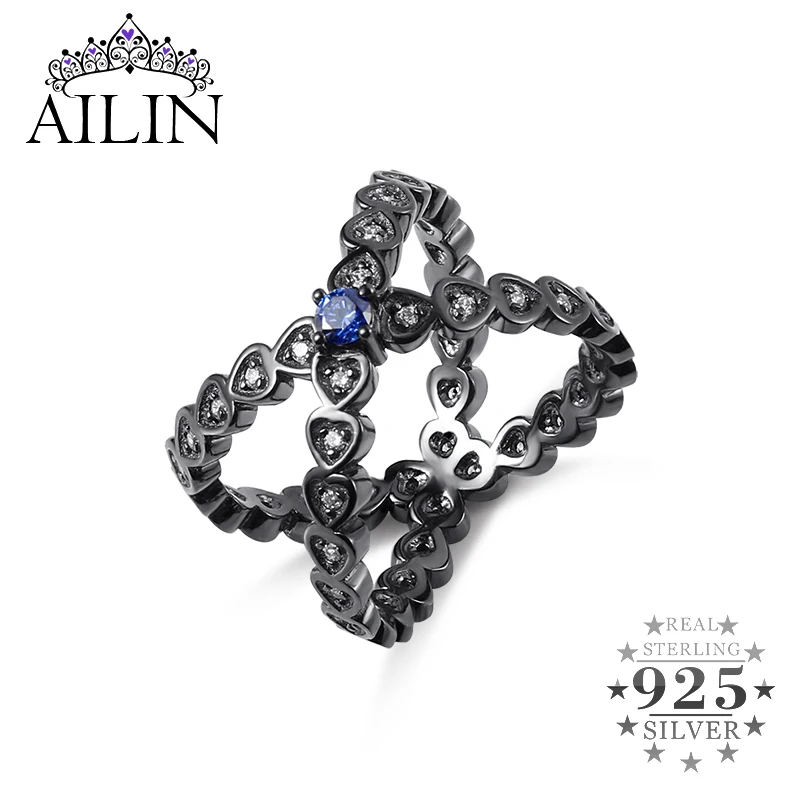 AILIN X форма черное покрытие кольца для женщин серебро 925 пробы обычай камень