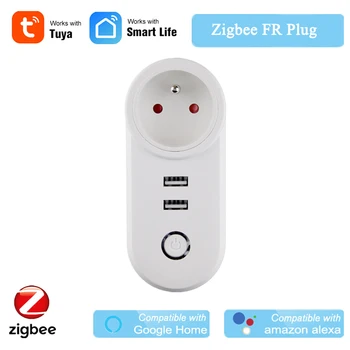 

Tuya Smart Zigbee FR Plug APP Wireless Control Tuya Zigbee 3.0 FR Socket Alexa Echo Voice Control Dual USB Charging Google Home