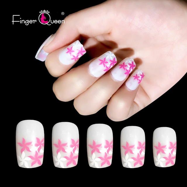 Amazon.com: QINGGE White & Pink Press on Nails Short Length Square Fake  Nails with Pink Glitter Design Luxury Stick on Nails Glue on Nails Glossy  Acrylic Nails False Nails for Women 24Pcs :