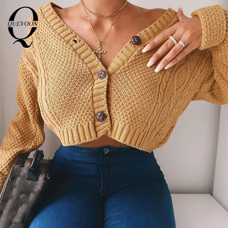 

QUEVOON Knitted Cropped Long Sleeve Women Solid Cardigans Buttoned Casual Short Coat Summer Autumn New Fashion Hot Sale 2020
