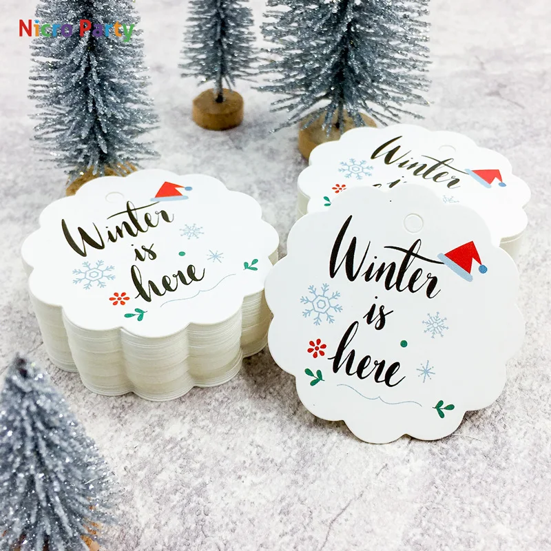 Nicro 100 шт волнистые края белые круглые рождественские бумажные бирки DIY ремесленные этикетки вечерние бирки для заметок Детские упаковочные материалы для подарков# Chr48