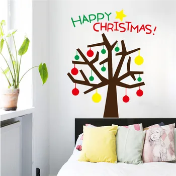 

Colourful Tree With Balls Wall Stickers For Store Home Decorations Viny Wall Decal Diy Christmas Festival Season Mural Art