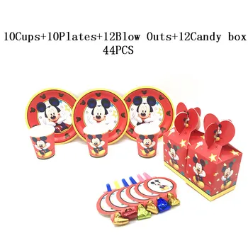 

44Pcs Disney Mickey Mouse Cartoon Kids Birthday Party Disposable Decorations Party Blow Outs Cups Plates Mickey Candy Box Sets