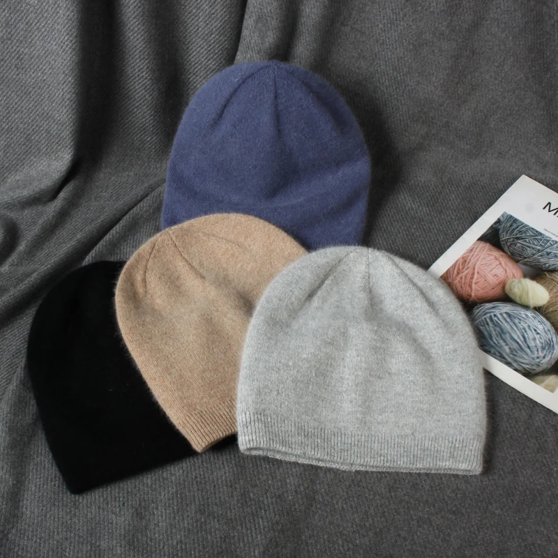 VISROVER 10 color unisex Autumn winter solid color rabbit cashmere beanies  New cashmere man woman Warm wool skullies 5
