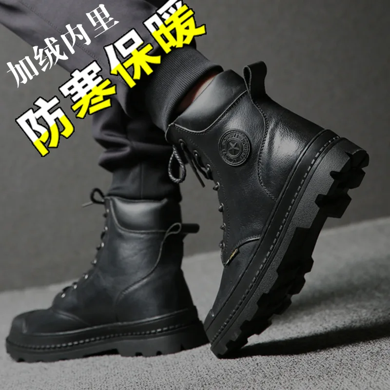 

Martin Boots Men's Combat Boots Snow Boots Winter MEN'S SHOES Short Boots Genuine Leather High Cotton-padded Shoes Thick Bottome