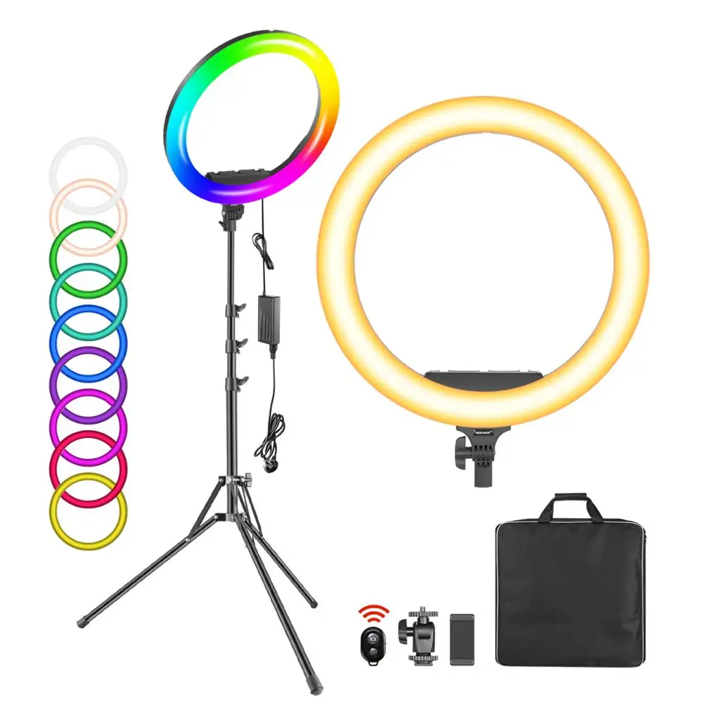 US $185.04 Neewer 19Inch RGB LED Ring Light With Stand 60W Dimmable BiColor 3200K5600K CRI With Special Scenes Effect For Selfie Makeup