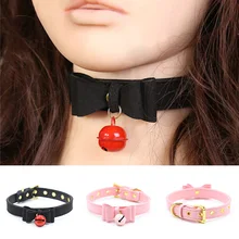 Женская панк кожа чокер воротник Связывание Косплей готика ювелирные изделия Секс игрушки с колокольчиком H66