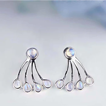 

S925 Silver Natural Moonlight Stone 3 Styles Earrings Women's Silver Ear Nails Detachable Combination Jewelry Free Shipping