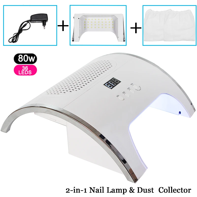 24/72/80W LED 2In UV LED Nail Lamp Infrared induction 10/30/60/99s with Nail Duct Suction 2 Fan Vacuum Cleaner For Manicure Tool