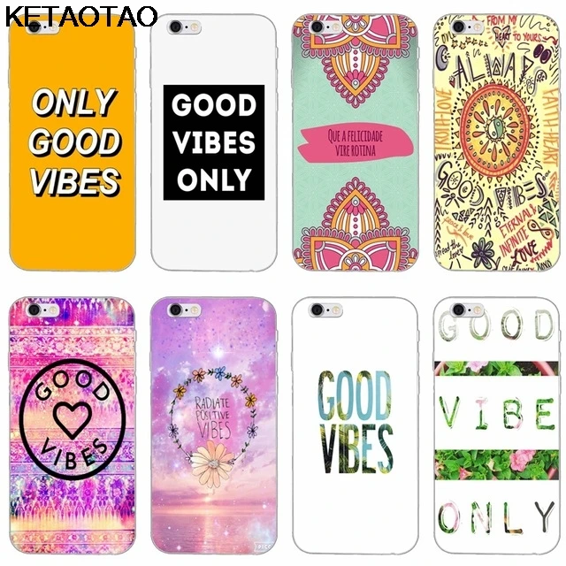 KETAOTAO чехол для телефона с цитатами good vibes s для iPhone 4S 5C 5S 6S 7 8 SE 5 6 Plus X Чехол кристально чистый мягкий TPU чехол s
