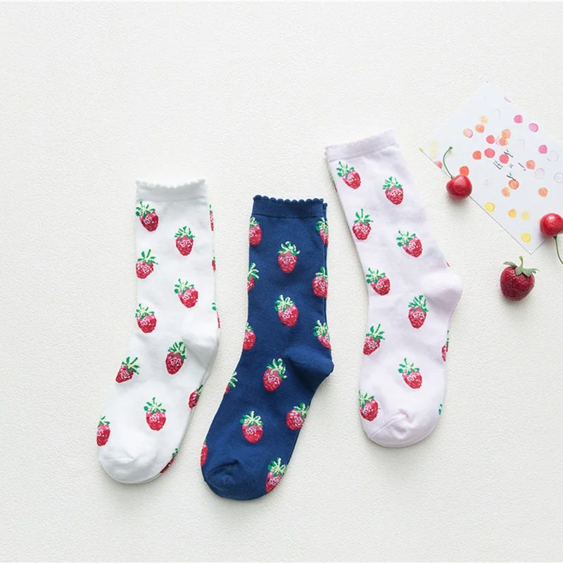 Короткие носки хлопковые с забавным рисунком клубники, фруктов, еды, женские летние милые носки Harajuku Happy