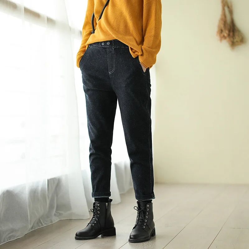 Осень-зима джинсы модные тонкие флисовые женские джинсовые штаны новинка