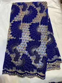 

Latest African lace fabric 2020 High Quality Velvet Lace royal Blue Nigerian Lace Fabrics For Wedding dress 5yards YYZ7863