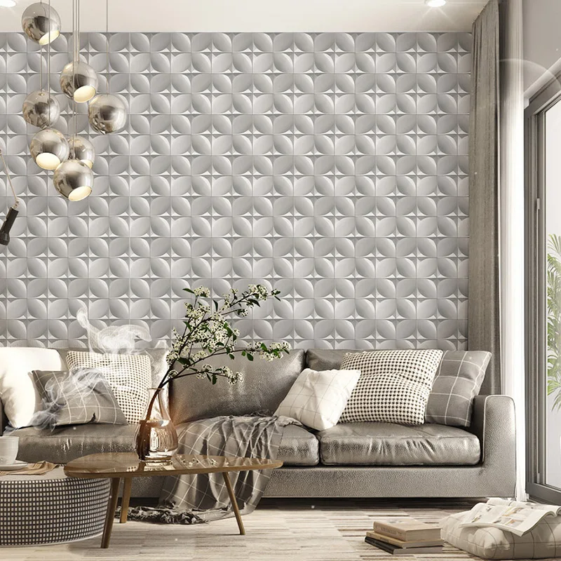 Modern Geometric 3 D Grid Wall Papers Home Decor Vinyl PVC Grey Wallpaper for Shop Walls Papel Pintado papel de parede