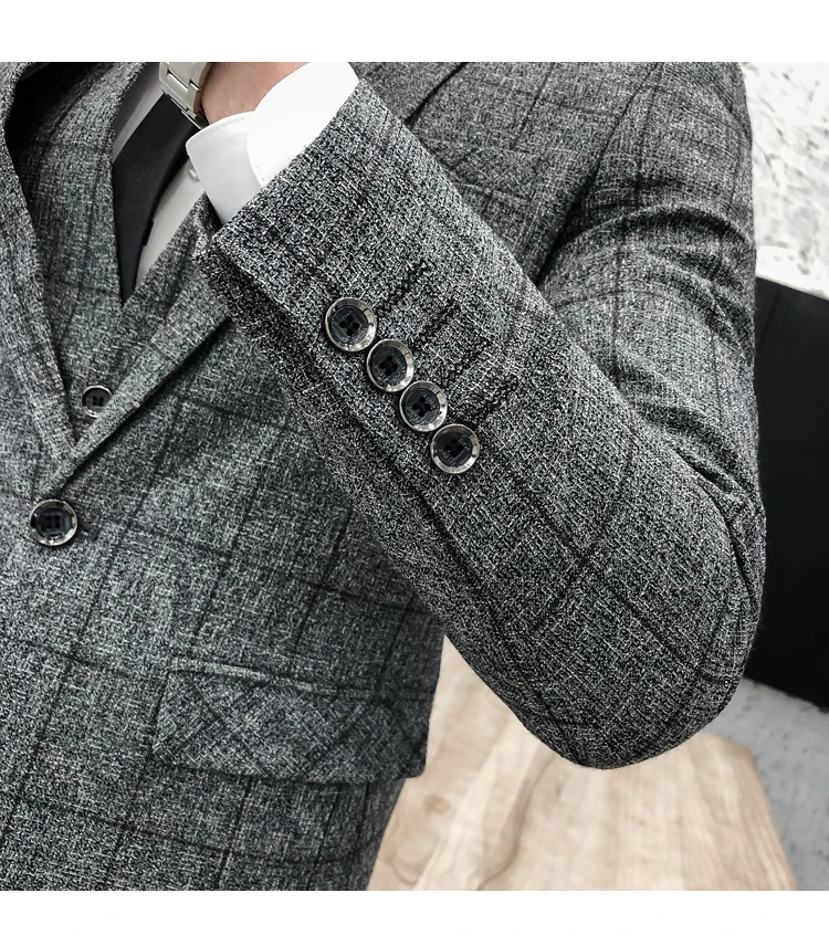 Костюм жилет брюки комплект из 3 предметов/2019 модная новинка мужской повседневный бутик деловой клетчатый костюм блейзеры куртка пальто