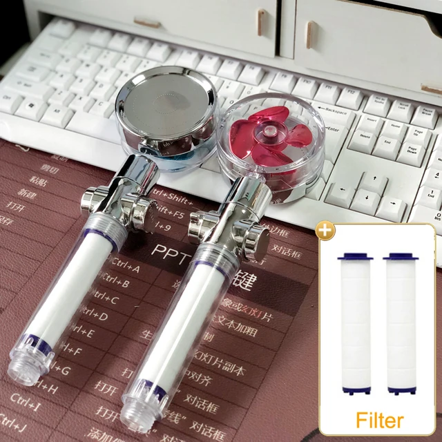 2021 Shower Head Water Saving Flow 360 Degrees Rotating With Small Fan ABS Rain High Pressure spray Nozzle Bathroom Accessories AA Red 2x Filter