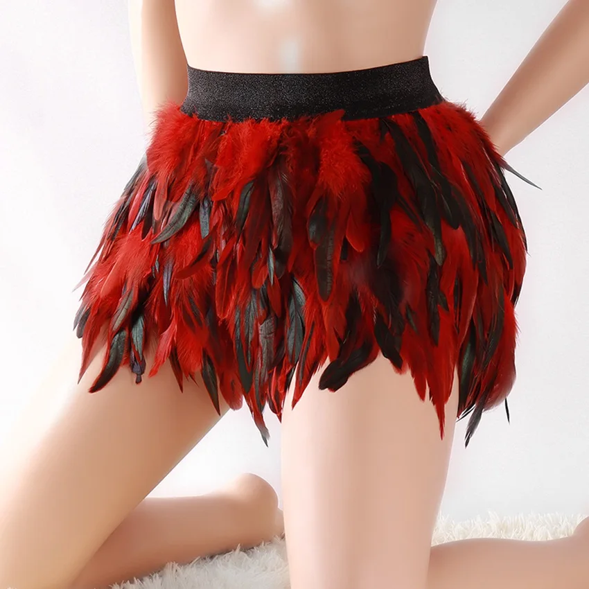Красная Лебедь перо мини юбка эластичный пояс Высокая Уличная Сексуальная перо юбка для Хэллоуина, для клуба вечерние танцы готика рейв для женщин - Цвет: PG0169