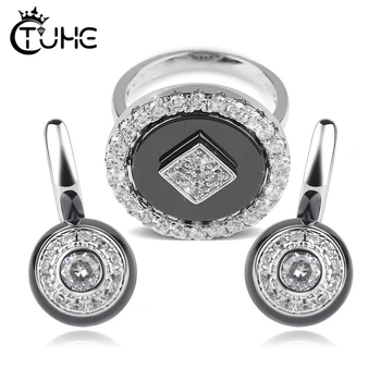 

Elegant Style 3MM Width Women Ceramic Rings Stud Earrings Jewelry Sets for Women Black White Heatlhy Ceramic Jewelry Sets Gift