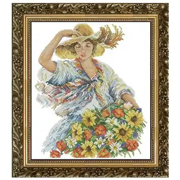 

TOP NEW Picking flower girl patterns Counted Cross Stitch DIY Chinese Cross Stitch Kits Embroidery Needlework Sets