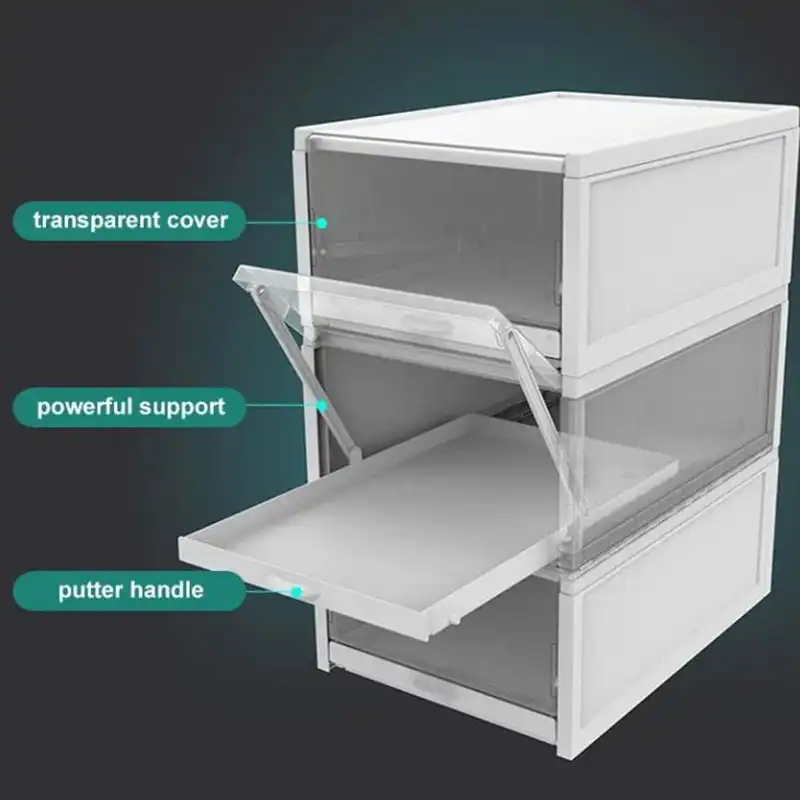 Stackable Plastic Shoe Storage Box Pull Type Transparent Cabinet