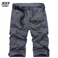 JEEP SPIRIT Cargo короткие мужские летние мужские короткие Masculino с несколькими карманами средней талии до колена Короткие hombre Без ремня