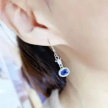 

Natural Blue Sapphire 925 Silver Jewelry Earring Women Fine Jewelry 4x6mm