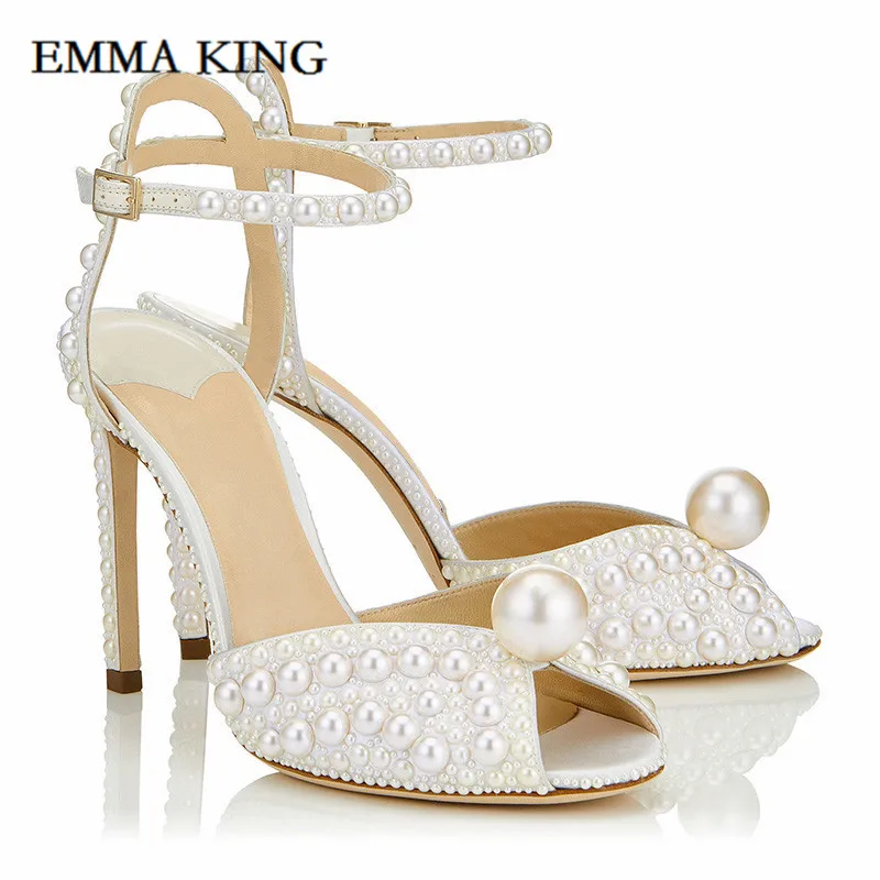 Emma king/женские босоножки с ремешком на щиколотке и острым носком; Свадебная обувь; свадебные модельные туфли с жемчугом; туфли-лодочки для выпускного - Цвет: picture shows