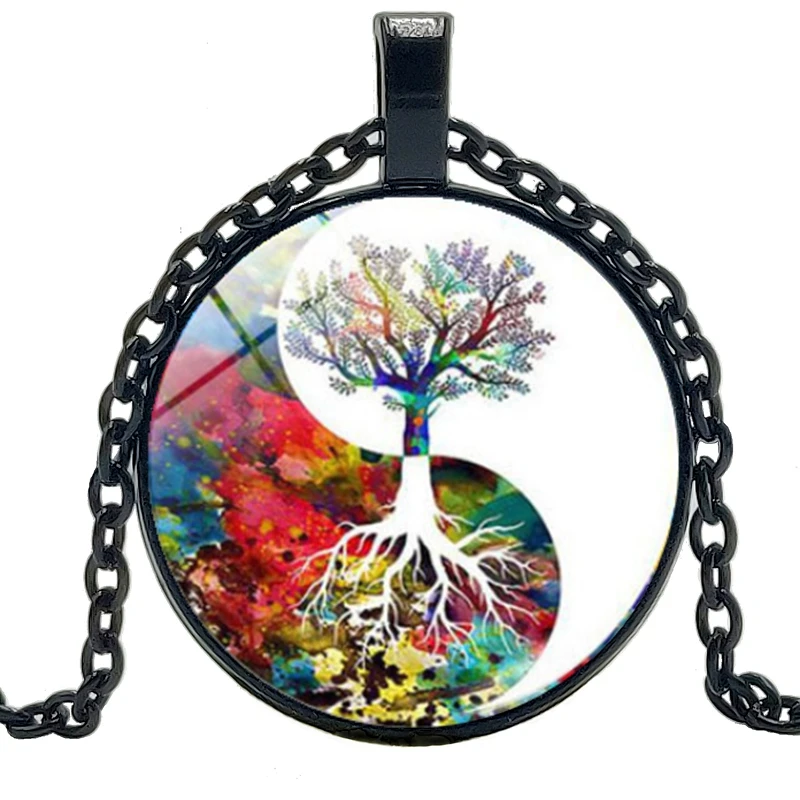 

HOT! 2019 Tai Chi Yin Yang Color Tree of Life Necklace Fashion Anime Peripheral Glass Bevel Pendant Necklace Glamour Jewelry