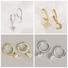 Красивый циркон Серебро 925 пробы Серьги-гвоздики с подвесками для Для женщин набор звездных крестообразных шар с сердечками кусочек очарование серьги-шпильки A30