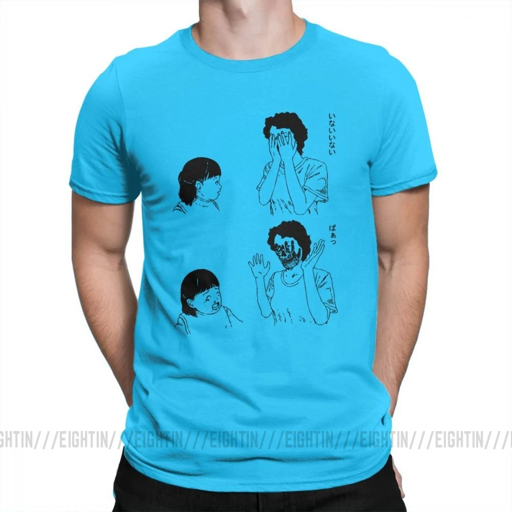Мужские футболки HoJunji Ito Shintaro/забавная футболка с короткими рукавами в стиле ужасов на Хэллоуин Одежда с круглым вырезом Новое поступление хлопковой футболки - Цвет: Medium Blue