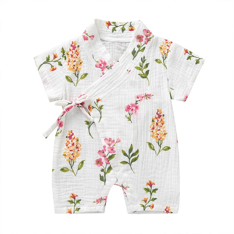 Summer Baby Girl Boys Rompers Jumpsuit Short-sleeved Floral Print  Baby Soft Rompers Newborn Infant Baby Kimono Playwear Clothes cheap baby bodysuits	 Baby Rompers