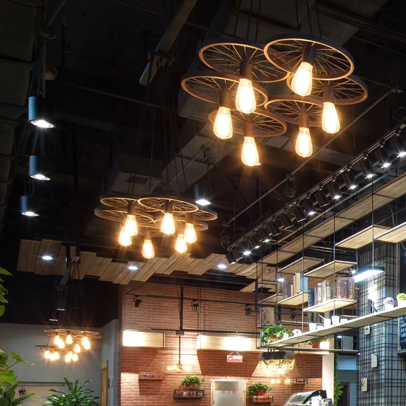 

Post Modern Tieyi Bicycle Wheel LED Pendant Light Bar Loft Cafe Lobby Hanging Lamp Home Decoration Luminaire Room Lamp