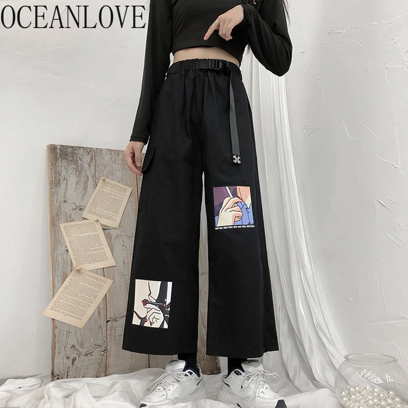 Женские штаны с рисунком из мультфильма OCEANLOVE Harajuku Весна 2020 японский стиль до