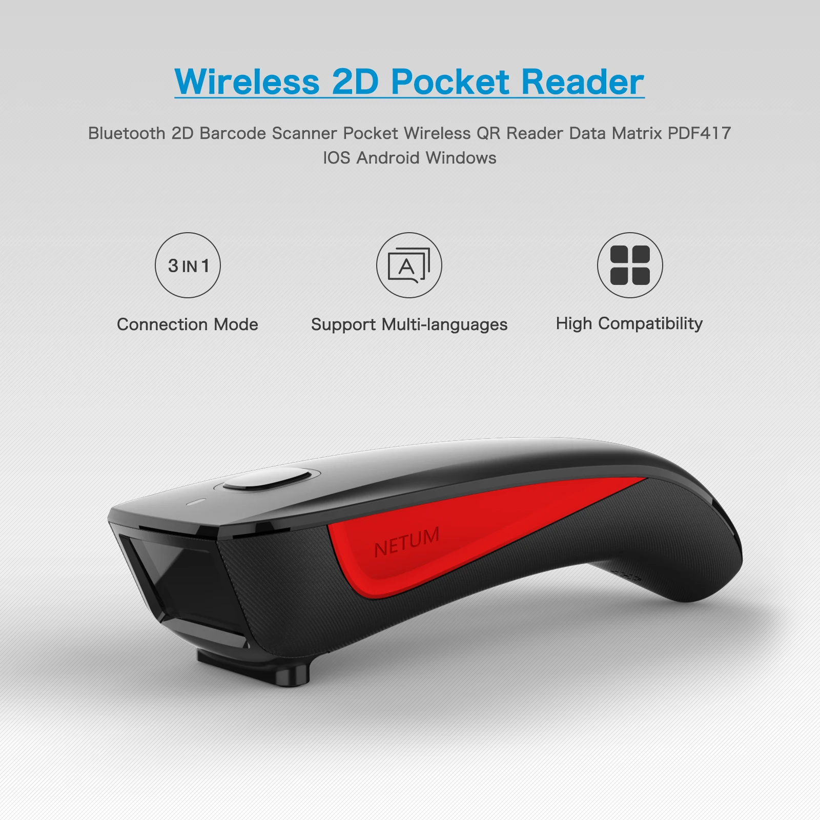 Hot Sale Pocket QR Bar code Reader PDF417 Portable Wireless Bluetooth 1D 2D Barcode Scanner Support IOS Android Mobile Payment