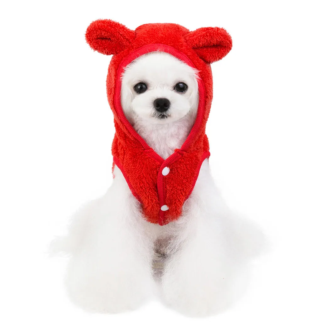 Зимняя куртка для питомцев с заячьими ушками для маленьких, средних и больших собак, Рождественская теплая одежда для щенков чихуахуа, однотонная зимняя одежда для собак