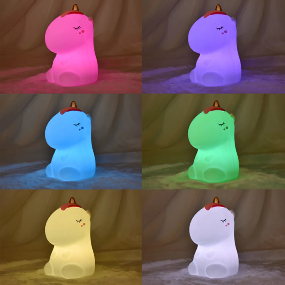  Unicorn LED Night Light Touch Sensor Colorful USB Rechargeable Cartoon Silicone Bedroom Bedside Lam - 4000276225738