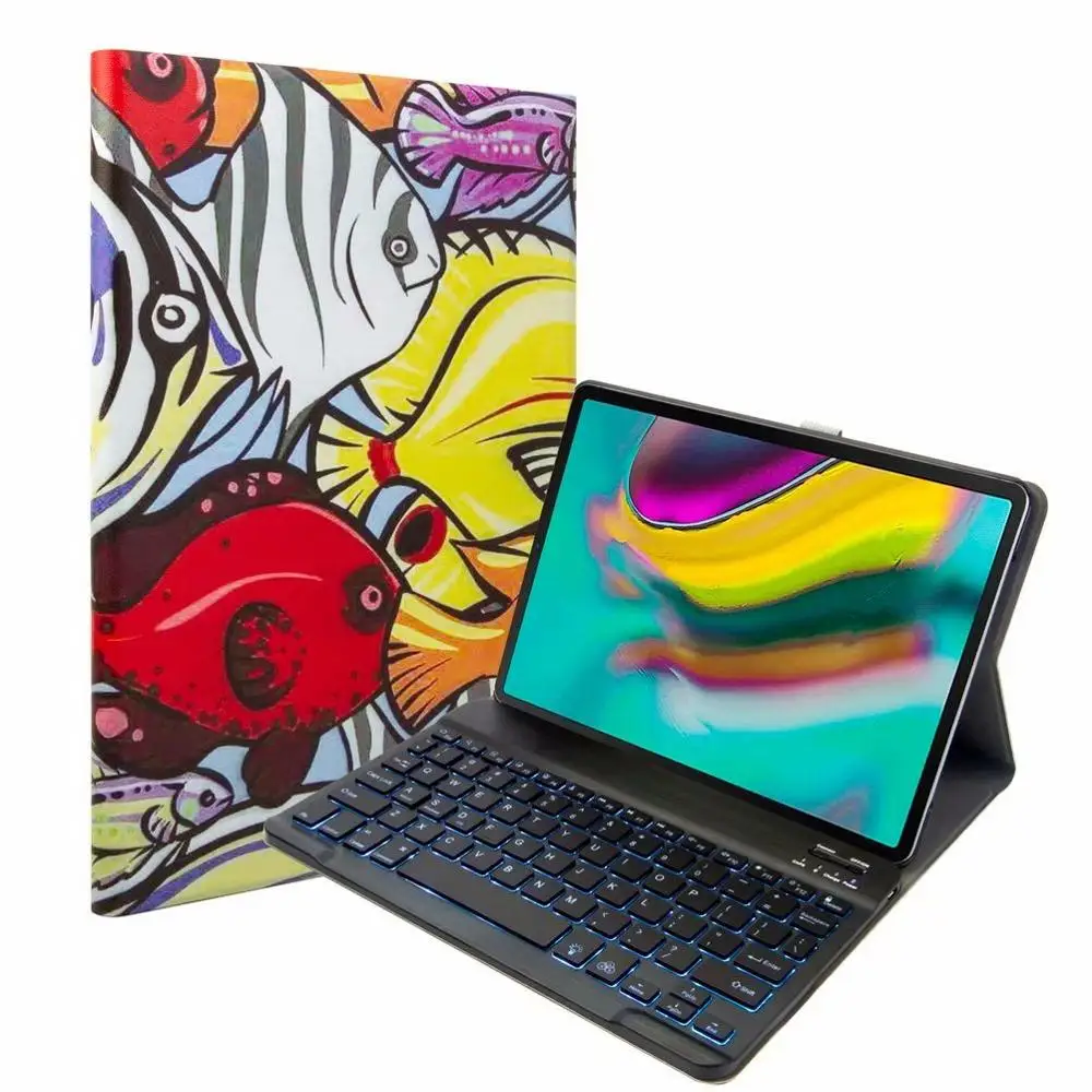 Bluetooth клавиатура чехол для Samsung Galaxy Tab A 10,1 T720 T725 планшет ткань с 7 подсветкой Клавиатура с подсветкой крышка+ ручка+ пленка - Цвет: With 7 colors  Light