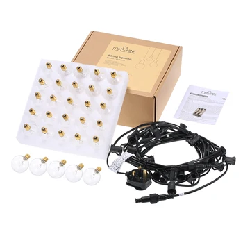 

LED Light String Outdoor String Lights with 25 G40 E12 Base Socket Holder Bulbs 5 Spare IP44 Waterproof Hanging Light LED String